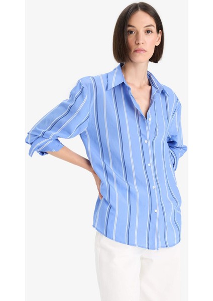 Regular Fit Modal Çizgili Uzun Kollu Gömlek F8315AX25AU