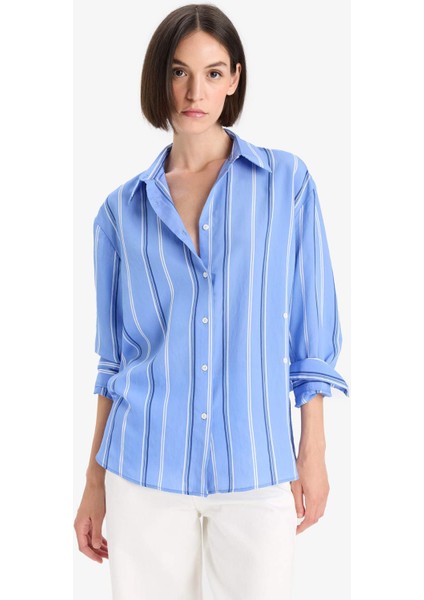 Regular Fit Modal Çizgili Uzun Kollu Gömlek F8315AX25AU