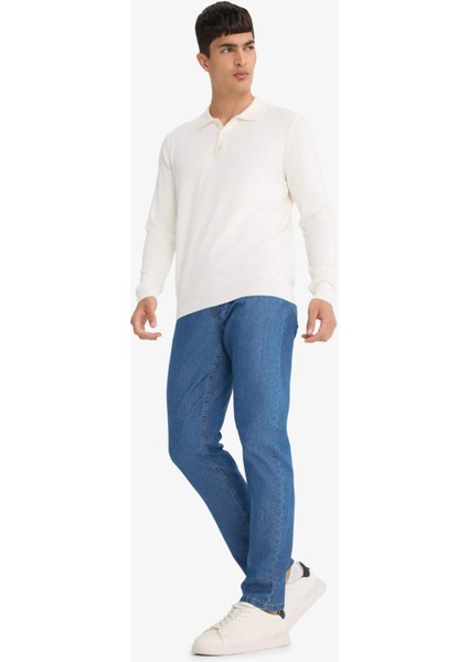 %100 Pamuk Tapered Fit Daralan Paça Jean Pantolon F8016AX25AU