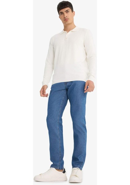 %100 Pamuk Tapered Fit Daralan Paça Jean Pantolon F8016AX25AU
