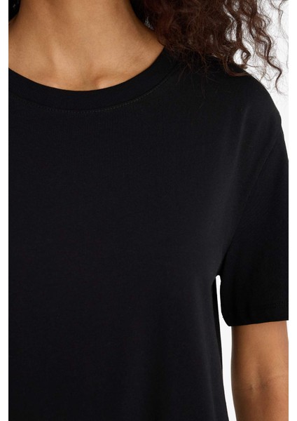 Regular Fit Bisiklet Yaka Basic Düz Penye Kısa Kollu Siyah Tişört W9584AZ25AU