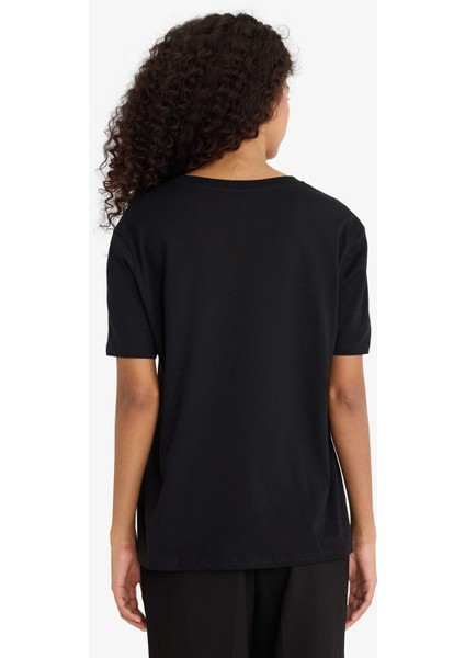 Regular Fit Bisiklet Yaka Basic Düz Penye Kısa Kollu Siyah Tişört W9584AZ25AU