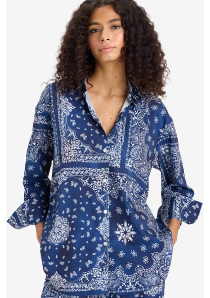 Regular Fit Şal Desenli Plaj Gömleği F8334AX25HS