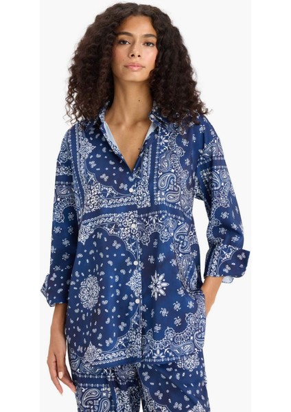 Regular Fit Şal Desenli Plaj Gömleği F8334AX25HS