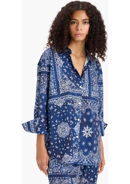 Regular Fit Şal Desenli Plaj Gömleği F8334AX25HS