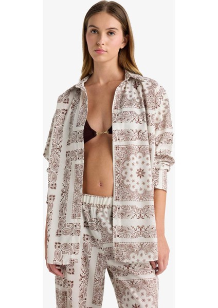 Regular Fit Şal Desenli Plaj Gömleği F8334AX25HS