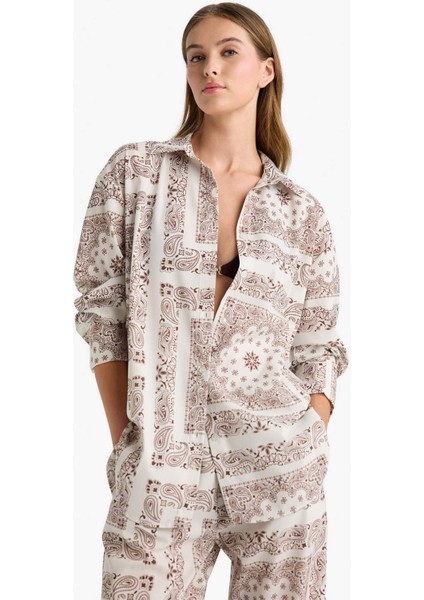 Regular Fit Şal Desenli Plaj Gömleği F8334AX25HS