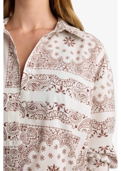 Regular Fit Şal Desenli Plaj Gömleği F8334AX25HS