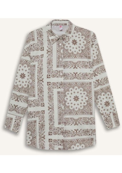 Regular Fit Şal Desenli Plaj Gömleği F8334AX25HS