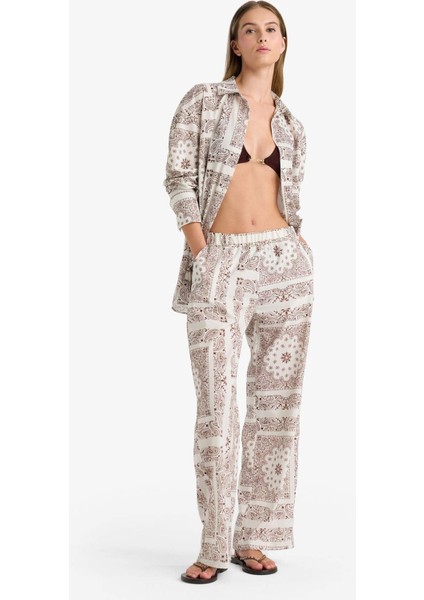 Regular Fit Şal Desenli Plaj Pantolonu-Fall in Love F8336AX25HS
