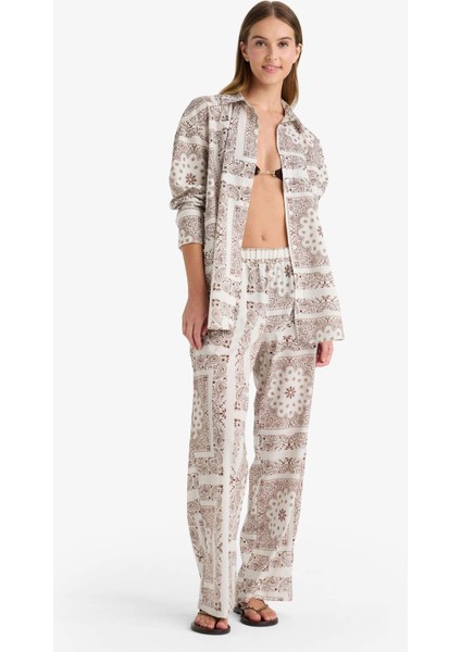 Regular Fit Şal Desenli Plaj Pantolonu-Fall in Love F8336AX25HS