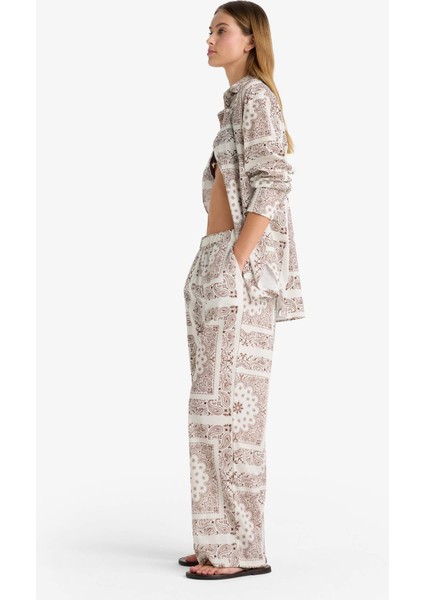 Regular Fit Şal Desenli Plaj Pantolonu-Fall in Love F8336AX25HS