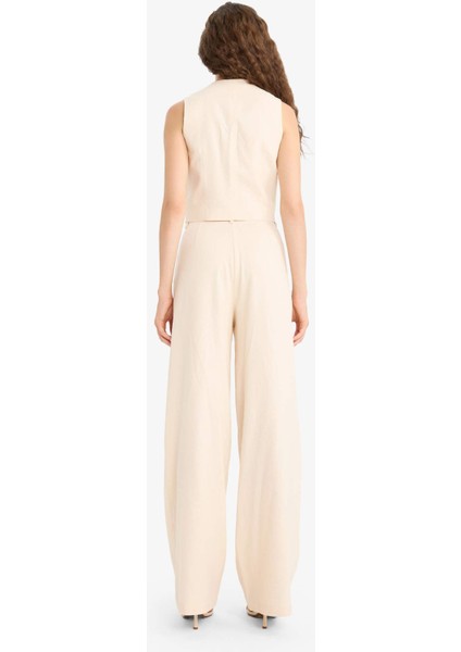 Wide Leg Çift Cepli Yüksek Bel Standart Boy Keten Karışımlı Pantolon E1986AX25AU