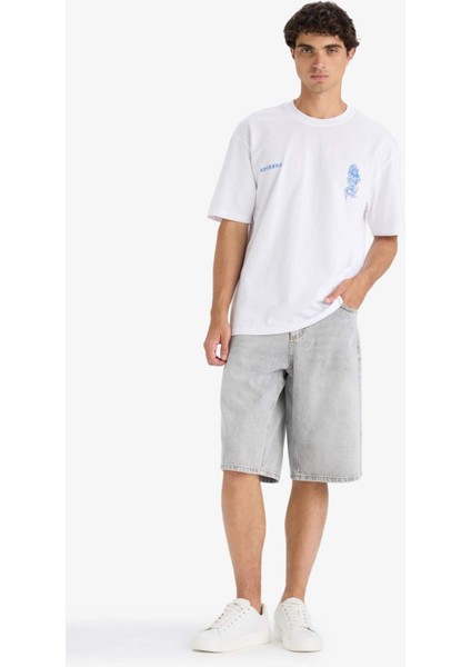 %100 Pamuk Baggy Fit Jean Bermuda Şort F7866AX25HS