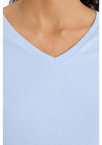 Slim Fit Dar Kesim V Yaka Basic Düz Ribana Kısa Kollu Tişört I1080AZ25AU