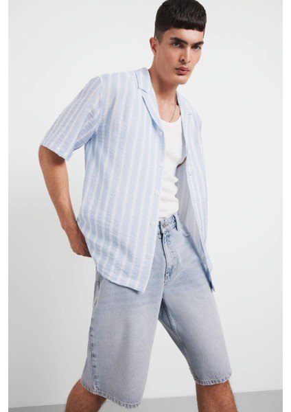 %100 Pamuk Baggy Fit Jean Bermuda Şort F7910AX25HS