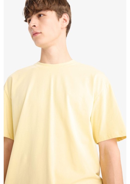 %100 Pamuk Boxy Fit Rahat Kesim Bisiklet Yaka Sırt Baskılı Kısa Kollu Tişört F8328AX25AU