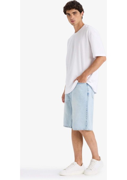 %100 Pamuk Baggy Fit Jean Bermuda Şort F7910AX25HS