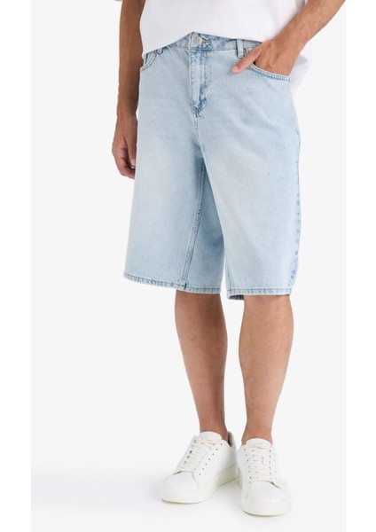 %100 Pamuk Baggy Fit Jean Bermuda Şort F7910AX25HS