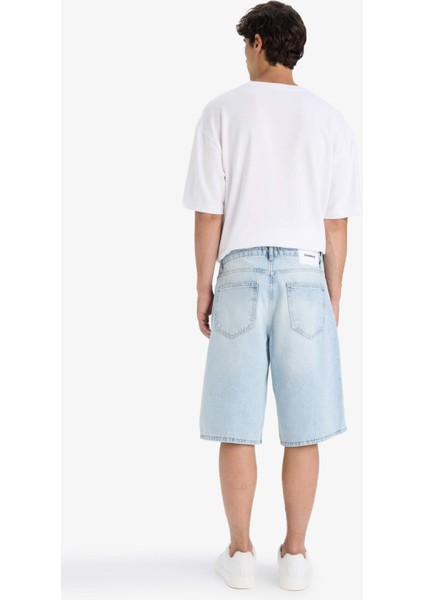 %100 Pamuk Baggy Fit Jean Bermuda Şort F7910AX25HS