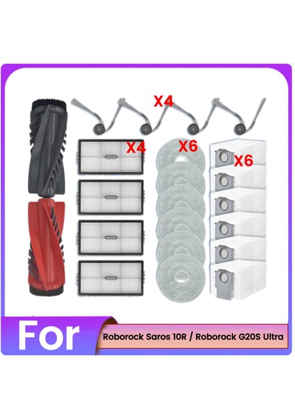 Roborock Için Yedek Yedek Parça Saros 10R / G20&#39;LER Ultra Ana Fırça Yan Fırça Filtre Paspas Pedleri Toz Torbaları Vakum Parçaları (Yurt Dışından)
