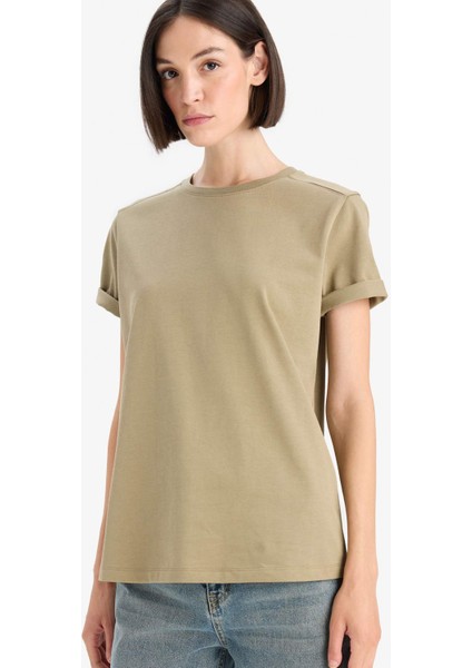 Regular Fit Bisiklet Yaka Basic Düz Premium Kısa Kollu Tişört A9428AX25AU