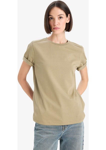 Regular Fit Bisiklet Yaka Basic Düz Premium Kısa Kollu Tişört A9428AX25AU