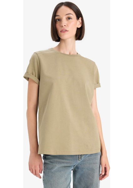 Regular Fit Bisiklet Yaka Basic Düz Premium Kısa Kollu Tişört A9428AX25AU