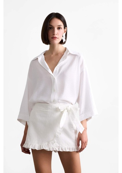 Bağlamalı Beyaz Mini Şort Etek F8337AX25SM