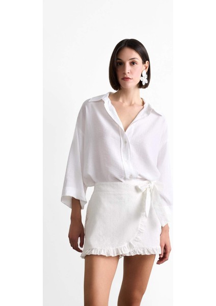 Bağlamalı Beyaz Mini Şort Etek F8337AX25SM