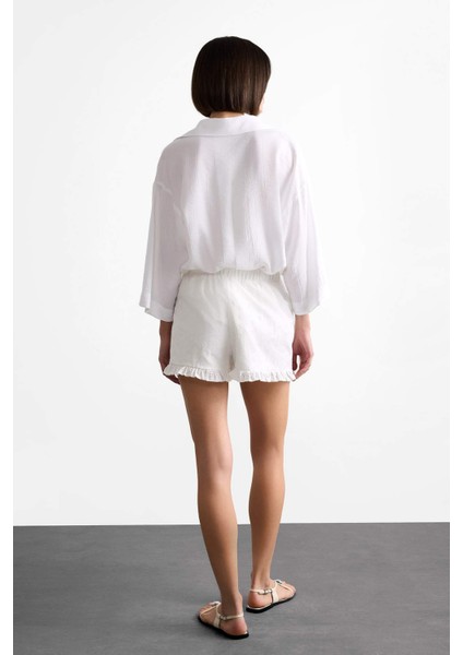 Bağlamalı Beyaz Mini Şort Etek F8337AX25SM