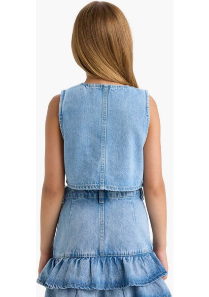 Kız Çocuk Pamuklu Düğmeli Jean Yelek F7165A825AU