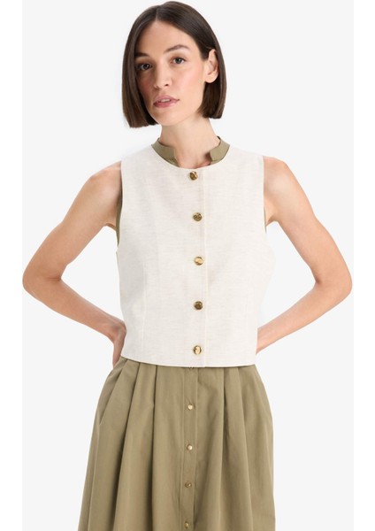 Fitted Bisiklet Yaka Düğmeli Yelek F6814AX25AU