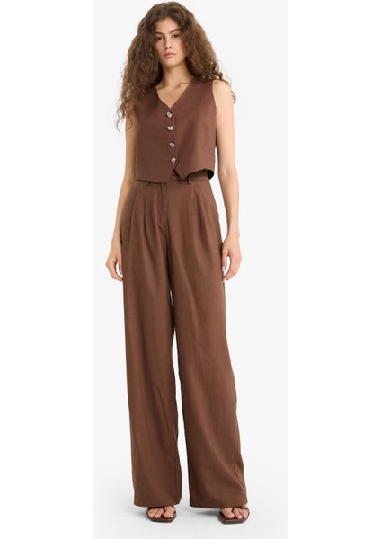 V Yaka Keten Karışımlı Blazer Yelek E1993AX25AU