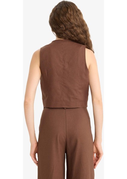 V Yaka Keten Karışımlı Blazer Yelek E1993AX25AU