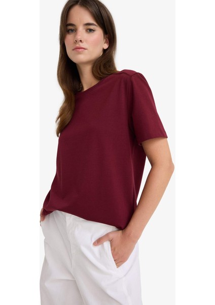 Regular Fit Bisiklet Yaka Basic Düz Premium Kısa Kollu Tişört A9428AX25AU