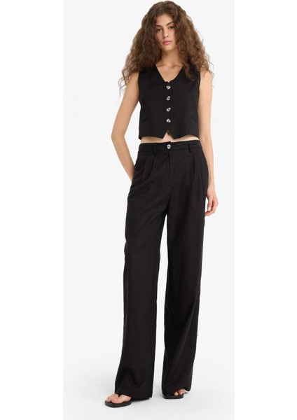 V Yaka Keten Karışımlı Blazer Yelek E1993AX25AU