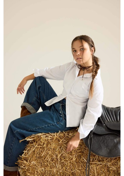 Kız Çocuk Baggy Fit Geniş Paça Jean Pantolon F7166A825AU