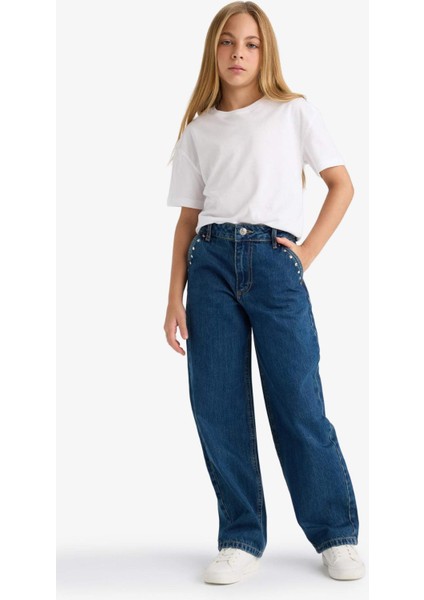 Kız Çocuk Baggy Fit Geniş Paça Jean Pantolon F7166A825AU