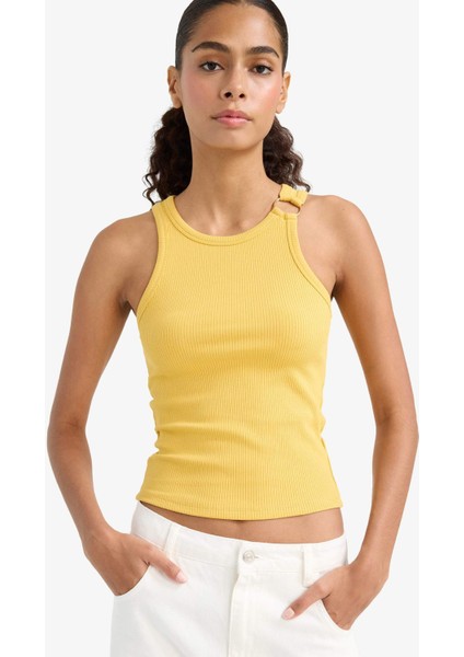 Slim Fit Dar Kesim Bisiklet Yaka Fitilli Kaşkorse Atlet F4994AX25AU