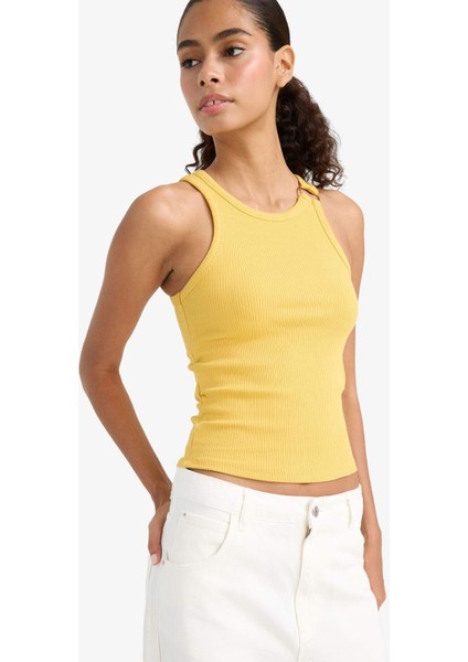 Slim Fit Dar Kesim Bisiklet Yaka Fitilli Kaşkorse Atlet F4994AX25AU
