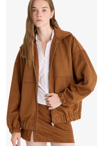 Fermuarlı Süet Bomber Ceket F7759AX25AU