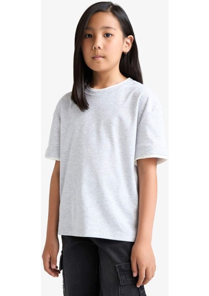 Kız Çocuk Relax Fit Ribana Kısa Kollu Tişört F8488A825HS