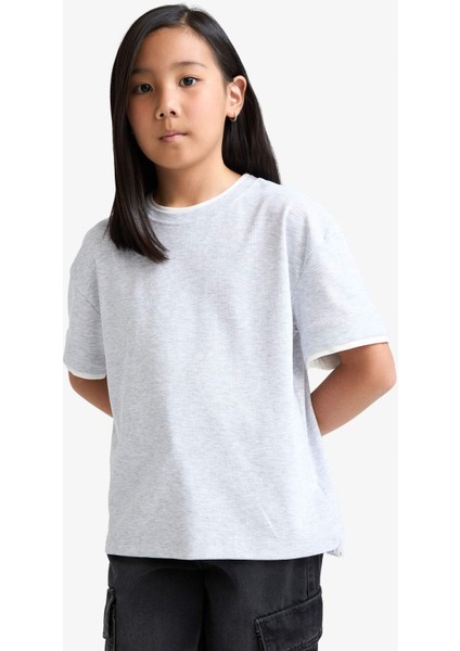 Kız Çocuk Relax Fit Ribana Kısa Kollu Tişört F8488A825HS