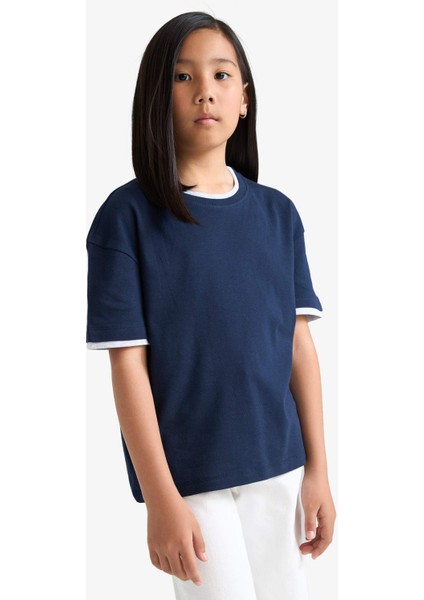 Kız Çocuk Relax Fit Ribana Kısa Kollu Tişört F8488A825HS