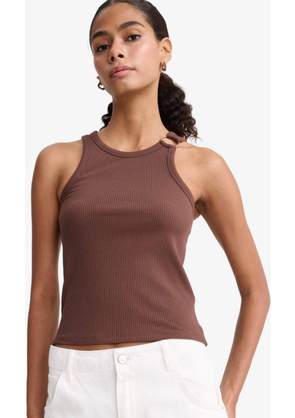 Slim Fit Dar Kesim Bisiklet Yaka Fitilli Kaşkorse Atlet F4994AX25AU