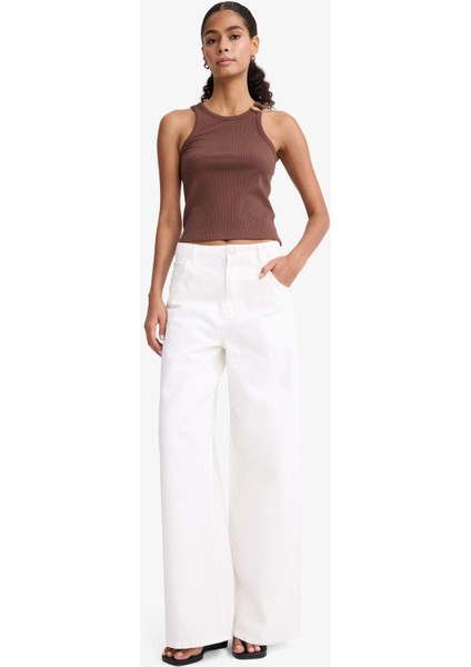 Slim Fit Dar Kesim Bisiklet Yaka Fitilli Kaşkorse Atlet F4994AX25AU
