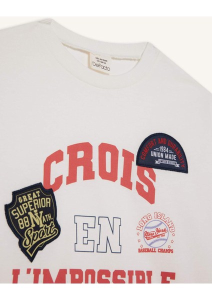 Kız Çocuk Oversize Geniş Kalıp Bisiklet Yaka Baskılı Uzun Kollu Okul Tişörtü F7581A825AU