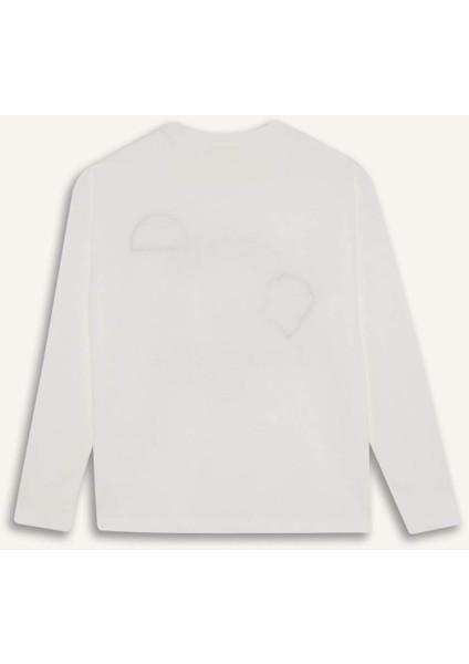 Kız Çocuk Oversize Geniş Kalıp Bisiklet Yaka Baskılı Uzun Kollu Okul Tişörtü F7581A825AU