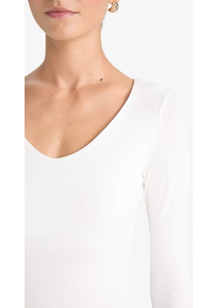 Slim Fit Dar Kesim Basic Düz Modal Uzun Kollu Tişört F7153AX25AU